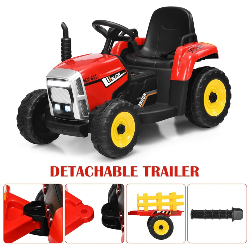 Costzon Trator Elétrico 1 Assento 12V com Luzes de LED Vermelho - Imagem 4