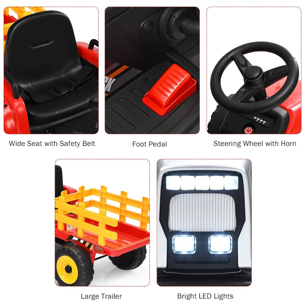 Costzon Trator Elétrico 1 Assento 12V com Luzes de LED Vermelho - Imagem 6