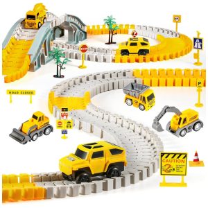Pista de Corrida de Construção com 260 peças Incluí 6 Carros para Crianças de 3 a 6 Anos Kizplays Amarelo.