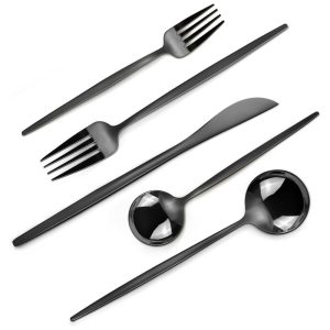 Jogo de Talheres Espelho Preto Conjunto de Talheres 40 peças p/ 8 pessoas Talheres Polidos c/ Brilho Utensílios de Cozinha