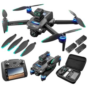 Drone 4K GPS UHD para Adultos Controle Remoto 5G com Tela Retorno de Uma Tecla Câmera Dupla e Prevenção de Obstáculos Jardhom Preto