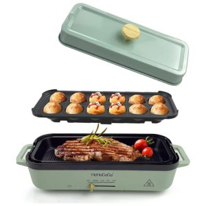 Grill Elétrico e Panela Elétrica Multifuncional com Revestimento Antiaderente 110V HeHoGoGo Verde