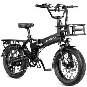 Bicicleta elétrica dobrável Jasion EB7 preta carvão pneus 20x3 motor até 1200W bateria 48V 10Ah 7 marchas suspensão dupla e voltagem 110V