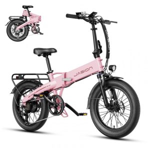 Bicicleta Elétrica Dobrável Jasion EB6 Rosa 1000W Motor Brushless Bateria Embutida Removível 48V 375Wh Pneus 20" Fat Tire 7 Marchas 110V