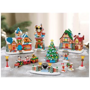 Conjunto Vila Natalina Disney Moments in Time com 13 Peças Luzes LED Música e Temporizador Decoração Natalina Multicolorida