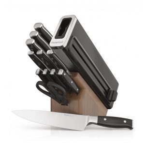 Jogo de Facas Ninja NeverDull Wood Series 13 Peças Aço Inox Alemão Bloco em Madeira com Afiador Integrado