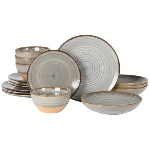 Aparelho de Jantar com 16 Peças em Cerâmica Faiança Reativa Gibson Dreamweaver Cinza