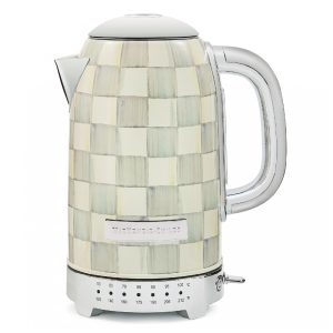 Chaleira elétrica MacKenzie-Childs Sterling Check inox cinza e branca 8 xícaras 1500W 110V