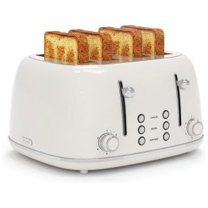 Torradeira Retro de 4 Fatias com 6 Níveis de Tostagem e Painel Duplo 110V 1650 W KITCHMIX Branca