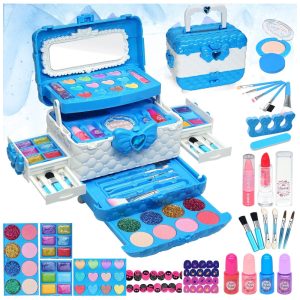Kit de Maquiagem Infantil com 57 Peças para Crianças de 4 a 12 Anos HERAPFANN Frozen Azul