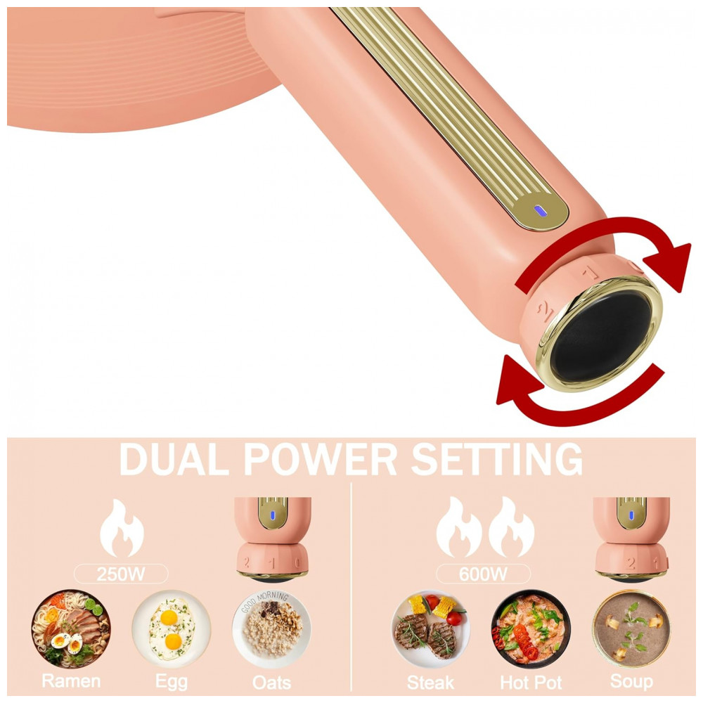 TopWit Panela Elétrica Portátil 2L com Revestimento Antiaderecente Controle Duplo de Potência e Espátula de Silicone Pêssego - Imagem 3
