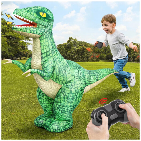 Brinquedo Inflável de Dinossauro com Controle Remoto 2.4GHz para Crianças, Dinossauro Elétrico com Rotação 360º, Avanço e Recuo, Jovow