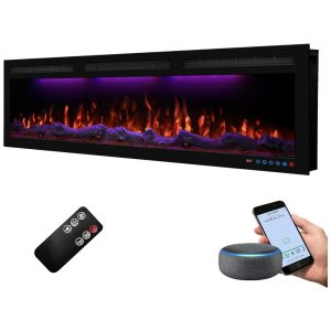 Lareira Elétrica de Embutir A44x127L com Controle por APP e Chamas Multicoloridas 110V 1500W Dreamflame Preta