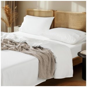 Conjunto de Lençóis em Algodão Egípcio de 1000 Fios Tamanho Queen para Todas as Estações Super Macio e Respirável LBRO2M Branco