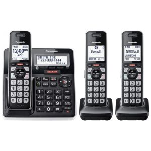 Telefone Sem Fio Panasonic KX-TGF973B Preto/Prata com 3 Handsets Bloqueio Avançado de Chamadas Link2Cell Bluetooth Alerta Contra Golpes Gravação Bidirecional Secretária Digital