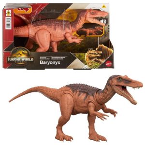 Dinossauro articulado Mattel Jurassic World Rebirth Wild Roar Baryonyx com ataque pela cauda rugido e integração digital via app