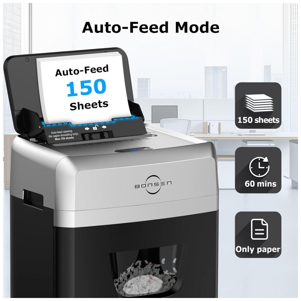 Trituradora de Papel Automática BONSEN 150 Folhas e 50 Folhas de Lubrificante - Imagem 3