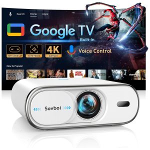 Projetor Inteligente Compatível com Google TV 1800 ANSI Capa de Lente Automática Correção Keystone 4D Foco Automático Controle por VozSovboi