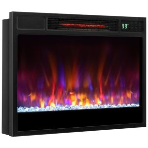 Lareira Elétrica de Embutir A45x63L cm com 6 Cores de Chama 5 Opções de Brilho Temporizador de 8H Proteção Contra Superaquecimento e Controle Remoto 110V 1500W COSTWAY Preta
