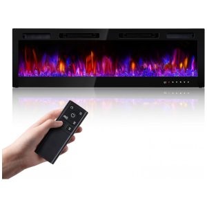 Lareira Elétrica RealSmart 1524 cm com Aquecedores Inserts Montados na Parede 750W/1500W Embutidos na Parede com Controle Remoto Timer