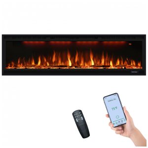 Lareira Elétrica de Embutir A43x158L com Controle Remoto 110V 1500W Dreamflame Preta