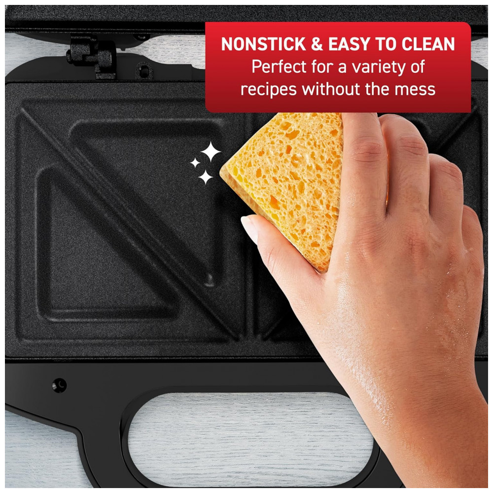 T-Fal Compact Sandwich Maker em Aço Inoxidável, Fácil de Limpar, Luzes Indicadoras, Alça de Toque Frio, Grelhados de Queijo, Panini, 625 Watts, Grill - Imagem 4