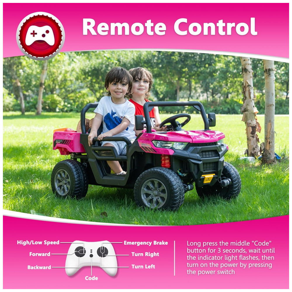 Caminhão Basculante Infantil Elétrico Sopbost Rosa 24V 2 Lugares 4 Motores 75W Caçamba Automática 4WD Pneus EVA Controle Bluetooth - Imagem 5