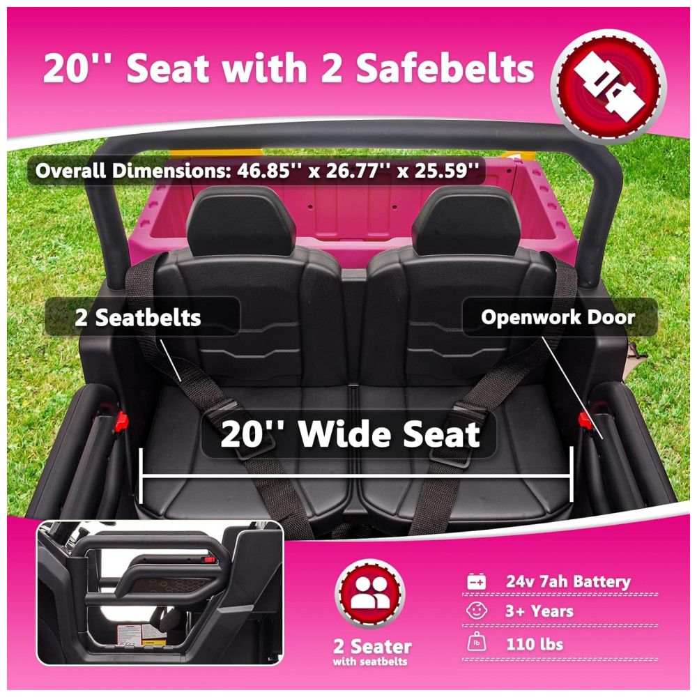 Caminhão Basculante Infantil Elétrico Sopbost Rosa 24V 2 Lugares 4 Motores 75W Caçamba Automática 4WD Pneus EVA Controle Bluetooth - Imagem 7