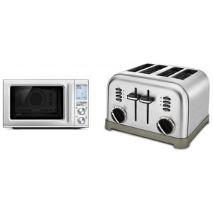 Micro Ondas de Bancada 3 em 1 em Aço Inoxidável e Torradeira Cuisinart CPT180P1 com 4 Fatias 110V 1800W Breville Prata
