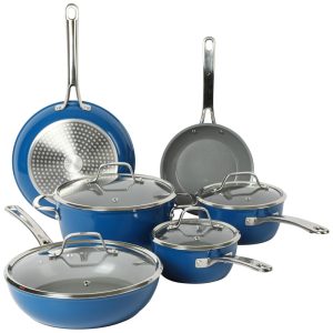 Conjunto de Panelas Antiaderente de Cerâmica Livre de PFA e Titânio Não Tóxico 10 Peças Sur La Table Azul