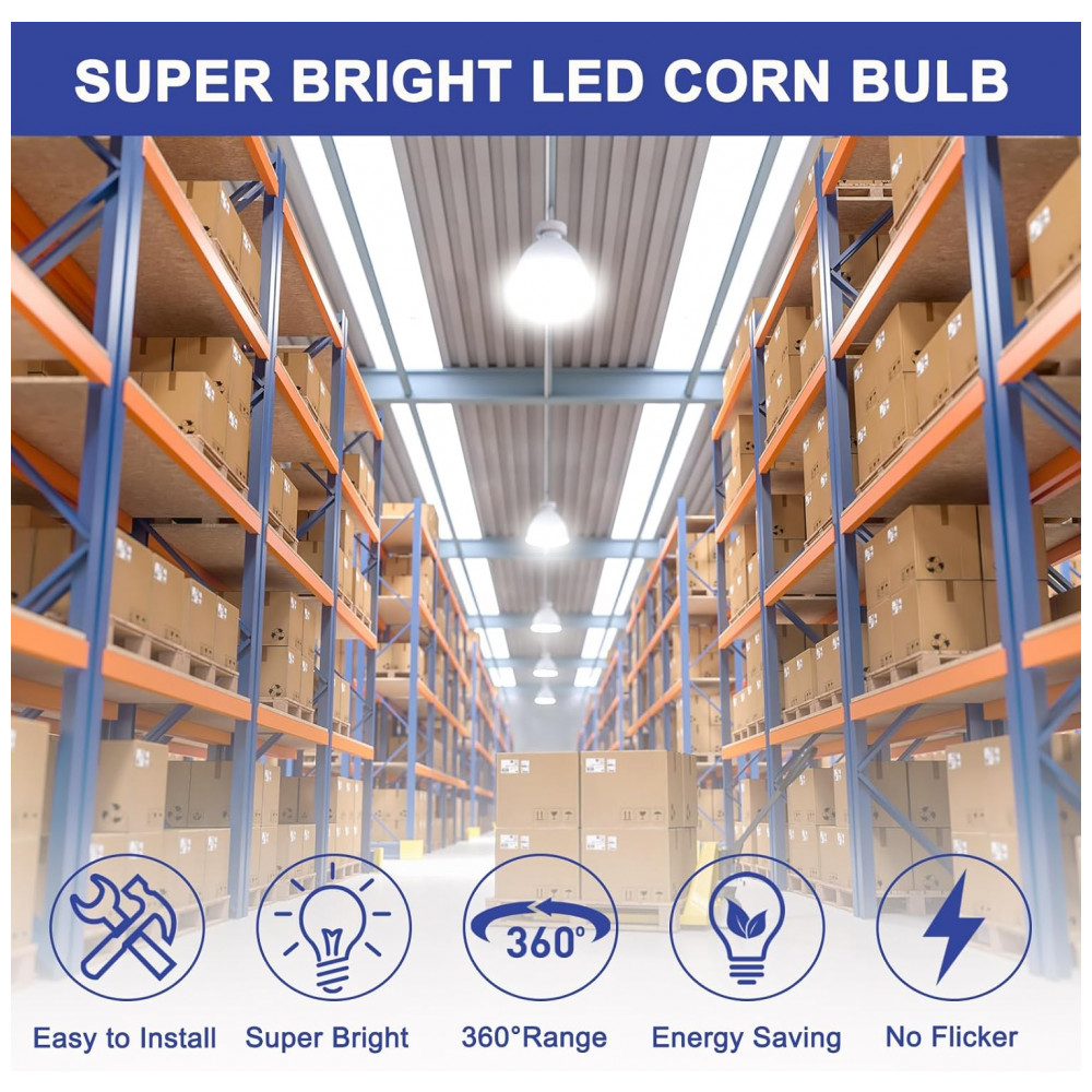 Lâmpada LED Corn 100W Elivern (2 un), 12000 lúmens, 5000K daylight, base E26/E39, super brilhante, ideal para garagem, fábrica, galpão e área externa. - Imagem 4
