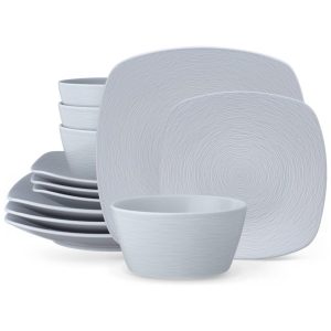 Aparelho de Jantar para Todas as Ocasiões com 12 Peças Formato Quadrado e Material de Porcelana Noritake 4390-12J Cinza