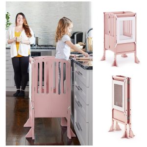 Guidecraft Kitchen Helper Torre Infantil Rosa Edição Limitada - Escada Montessori Dobrável Original