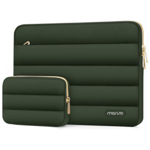 MOSISO 133" Capa Puff para Laptop com Bolsa Adicional Compatível com MacBook Air 13/136 MacBook Pro 13/14 HP Dell ASUS Lenovo Verde Militar