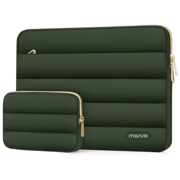 MOSISO 13,3" Capa Puff para Laptop com Bolsa Adicional, Compatível com MacBook Air 13/13,6, MacBook Pro 13/14, HP, Dell, ASUS, Lenovo, Verde Militar