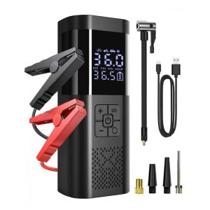 Jump Starter (Aux. de partida) com Compressor TEMOLA 14.8V Preto 150 PSI Carros Caminhões SUV 12V