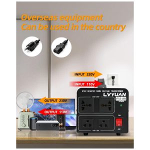 Transformador Conversor de Voltagem LVYUAN 1500W Preto Step Up/Down 110-120V/220-240V com 2 Tomadas US e 2 Universais VTUS-1500 110V