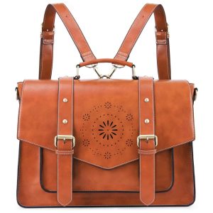 Mochila Vintage de Couro Vegano para Laptop Feminina ECOSUSI ES1101002A003 FUS Marrom