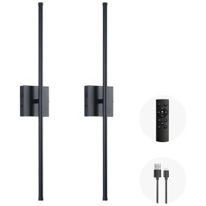 Conjunto de Luminária de Parede Sem Fio com Rotação de 360° Controle Remoto e Bateria Recarregável via USB 110V Morpholife 0117B Preta