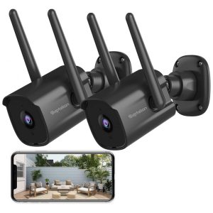 Câmera de Segurança com Fio 2.4G WIFI 2K com Detecção de Movimento e Visão Noturna 2 UN Septekon Preta