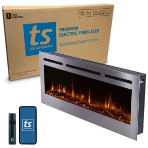 Lareira Elétrica de Embutir A54x127L com Controle por APP e Chamas Multicoloridas 110V 1500W Touchstone 86273 Prata