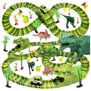 Brinquedos de Dinossauros para Crianças 266 Peças Crie um Mundo dos Dinossauros com Pistas de Corrida great dachong