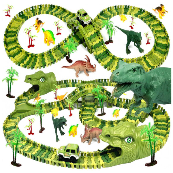 Brinquedos de Dinossauros para Crianças 266 Peças Crie um Mundo dos Dinossauros com Pistas de Corrida, great dachong