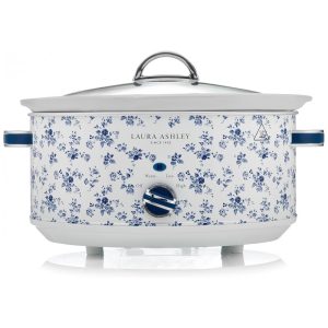Panela Elétrica Slow Cooker Laura Ashley 64L Inox Branco com Estampa Floral 3 Temperaturas Cuba Cerâmica VQ-SLWC6L-LACR-US 110V