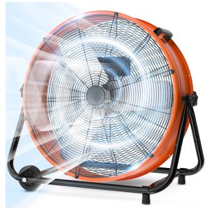 Ventilador Industrial de Tambor LifePlus 61 cm Laranja Alta Velocidade 8900 CFM 3 Velocidades Inclinação Ajustável 360° Modelo 24 in drum fan 110V