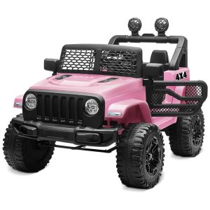 Carro Elétrico Infantil a Bateria 12V com 2 Assentos Luzes LED MP3 e Controle Remoto Kidzone Rosa
