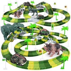 Pista de Corrida Dinossauros Playset Flexível com 252 Peças para Crianças de 3 a 6 Anos Toyk Verde
