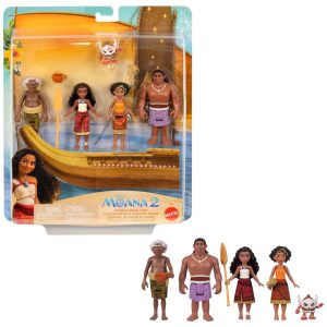 Moana's Canoe PlaYSET com 5 Mini Figuras e 3 Acessórios Disney Moana 2 Mattel.