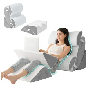 Conjunto de 6 Travesseiros Ortopédicos em Cunha para Cama Travesseiro Ajustável para Alívio de Dor no Corpo Pós-Cirurgia Hansleep Cinza e Branco