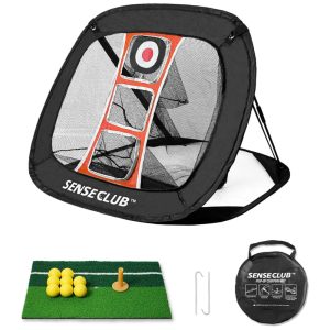 Rede de Prática de Golfe para o Quintal com Tapete e Bolas Alvo de Treino para Chipping Indoor Presente Divertido para Jogadores de GolfeSENSECLUB.